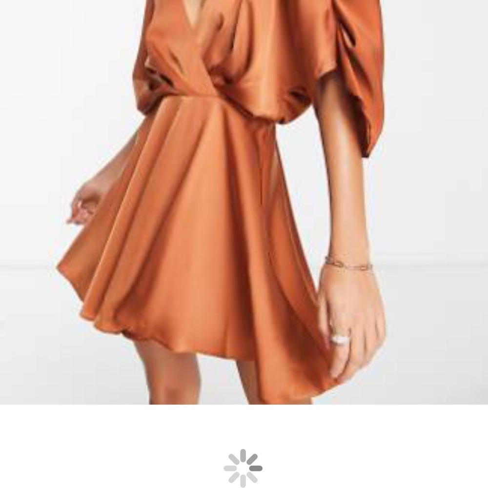 Elegant Silky Copper Wrap Dress Backless